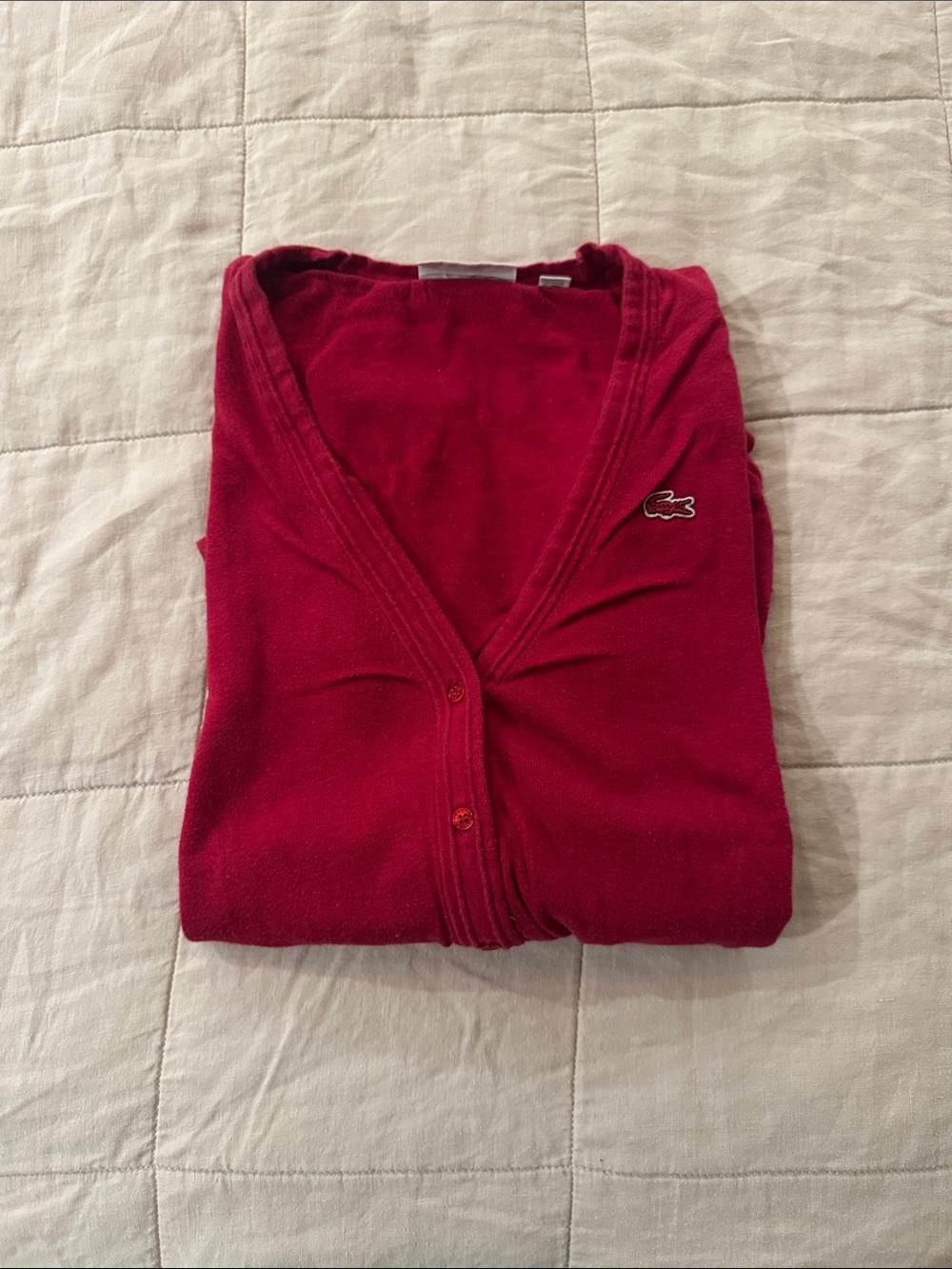 Lacoste Women's Crimson V-Neck Button Cardigan
